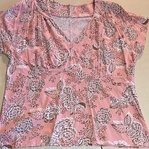 a.n.a XL Women’s Peach/Brown/White Floral SS Blouse